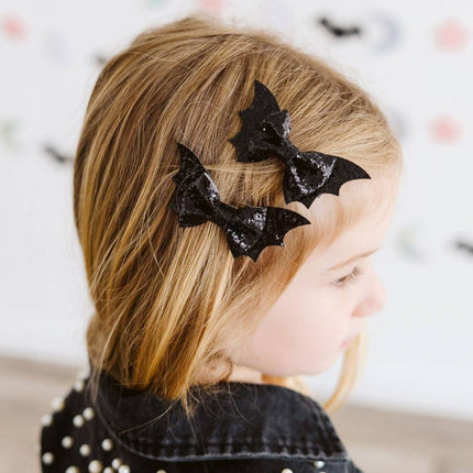 Glitter Bat Halloween Bow Clip Set - Hair Accessories - Kids