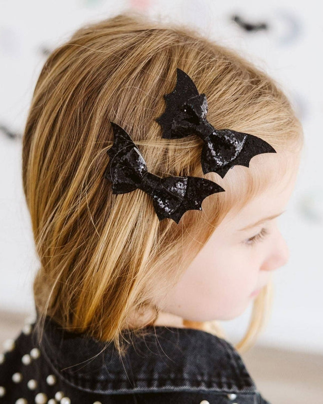 Glitter Bat Halloween Bow Clip Set - Hair Accessories - Kids