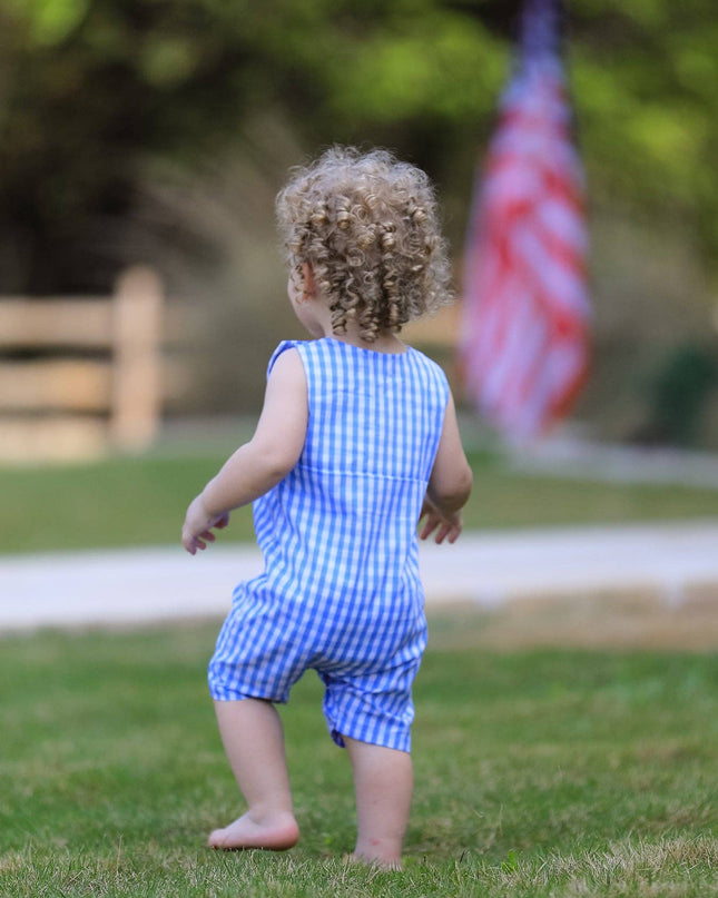 4th of july Flag Embroidery Smocking Boys Romper