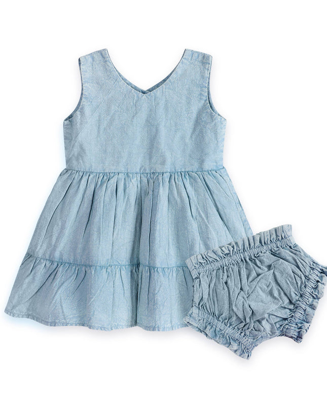 River Soft Denim Washed Baby Dress + Bloomer (Organic)