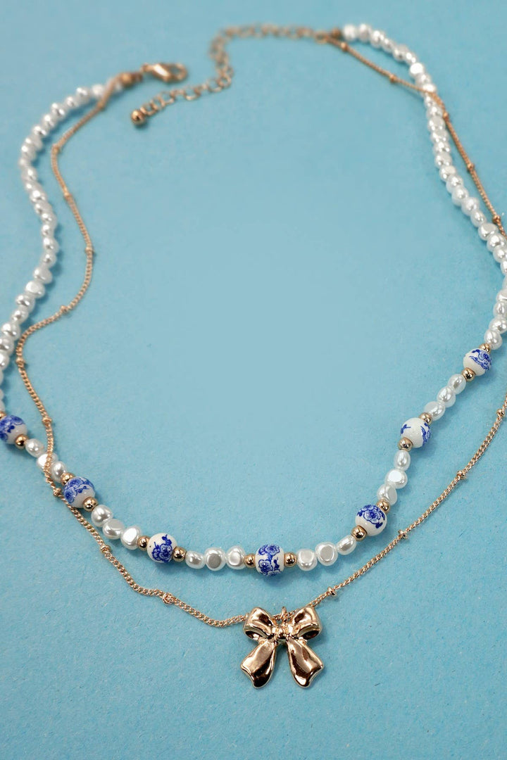 Ceramic Pearl Bow Necklace