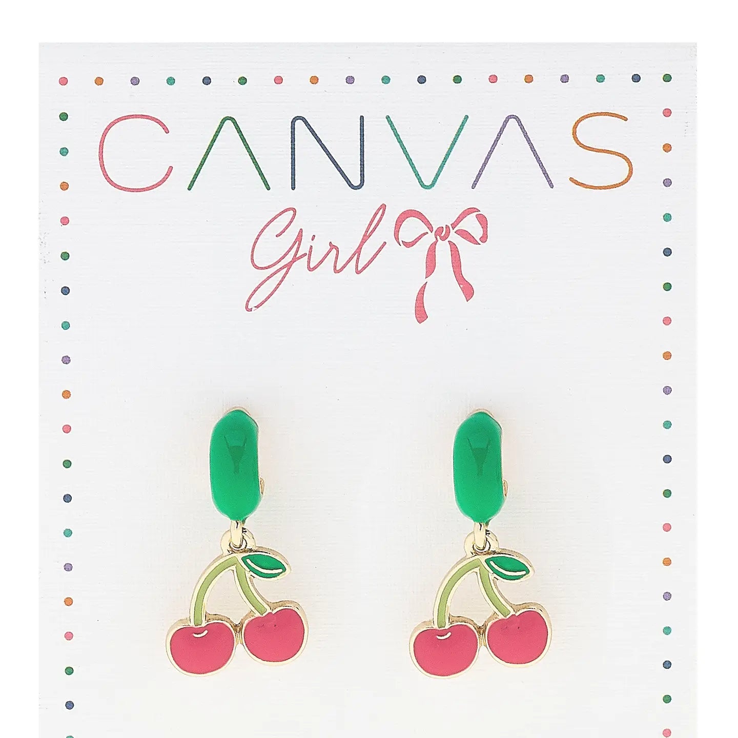 Mia Enamel Cherries Mini Huggie Hoop Earrings in Green