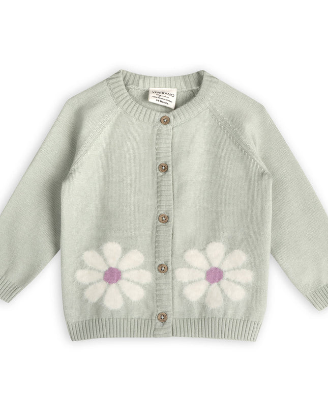 Flower & Heart Baby Sweater Cardigan & Pants Set