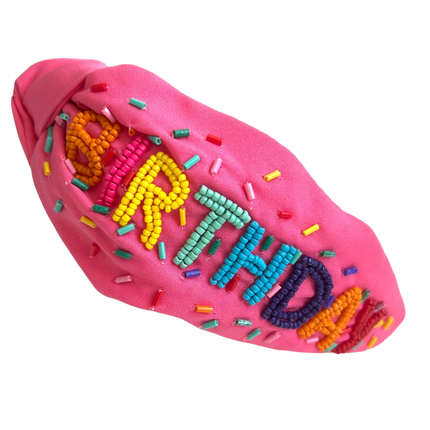Happy Birthday Girl Pink Spring Knot Headband