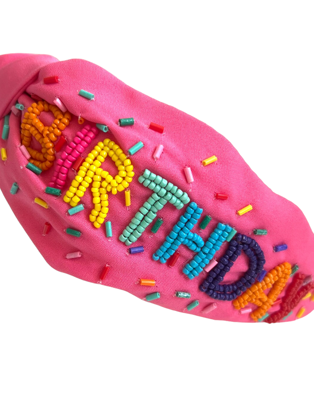 Happy Birthday Girl Pink Spring Knot Headband