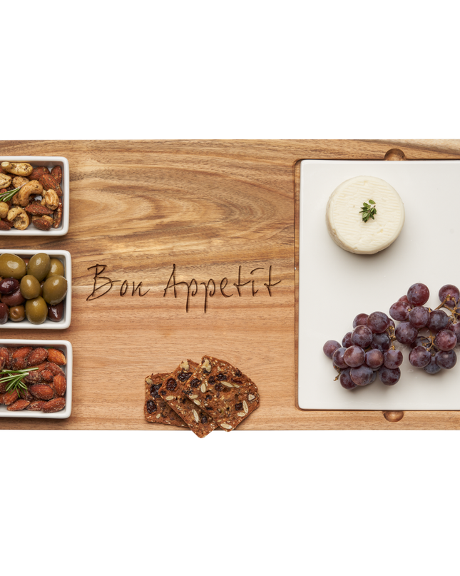 Acacia Fête Set Tray | Bon Appetite | 18" x 9.5"