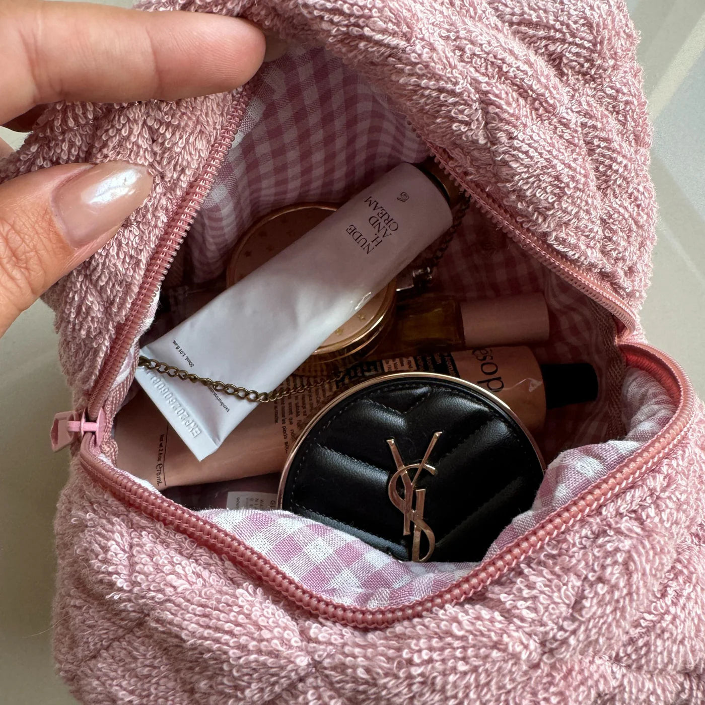 Blush Quilted Make Up Bag