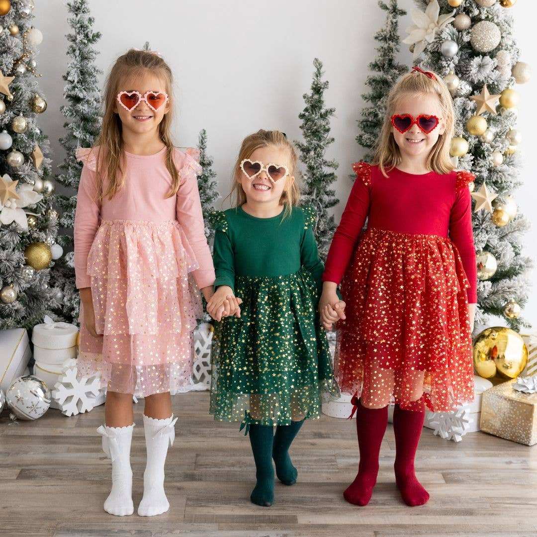 Emerald Green Shimmer Christmas Long Sleeve Tutu Dress