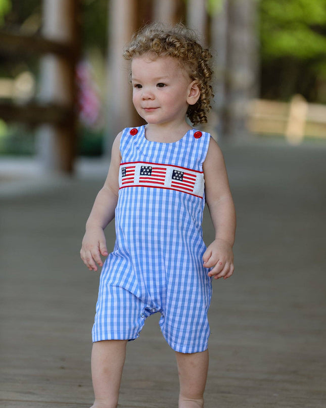 4th of july Flag Embroidery Smocking Boys Romper