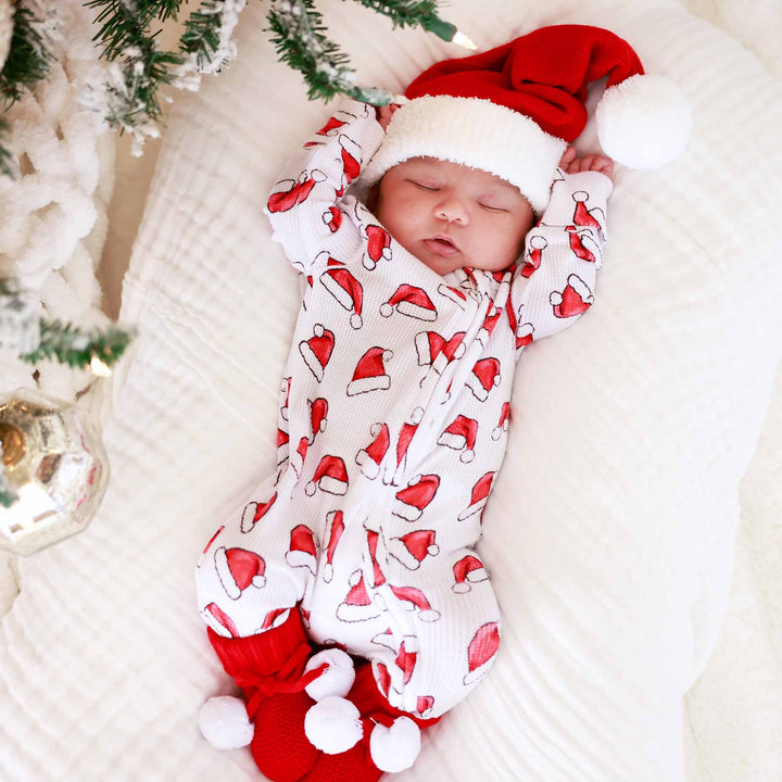Santa Baby Bamboo Waffle Zipper Footie