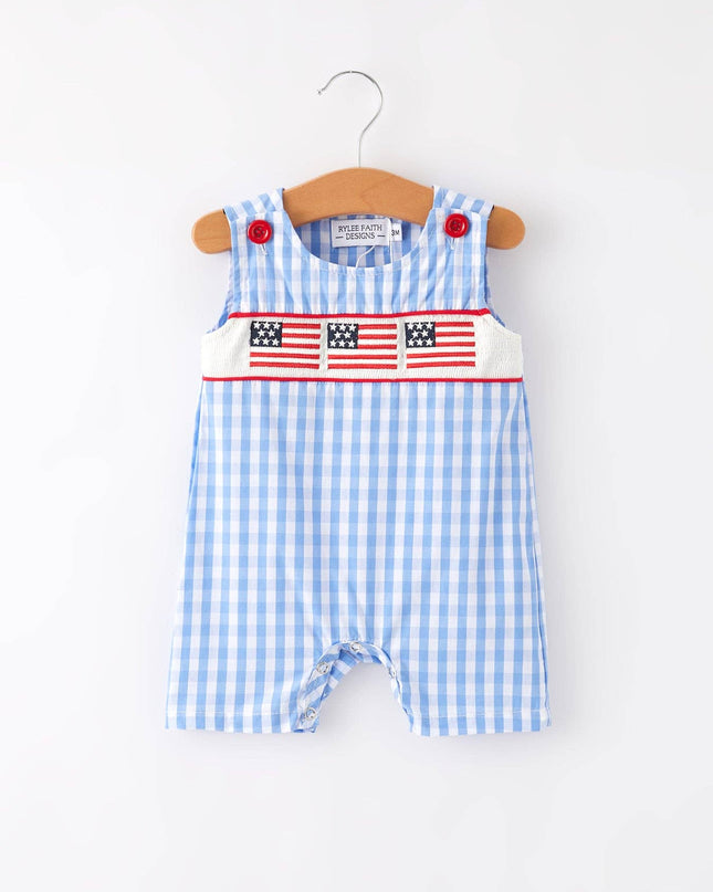 4th of july Flag Embroidery Smocking Boys Romper