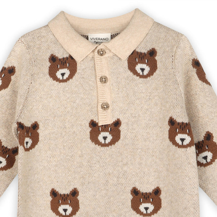 Brown Bear Jacquard Sweater Knit Baby Jumpsuit