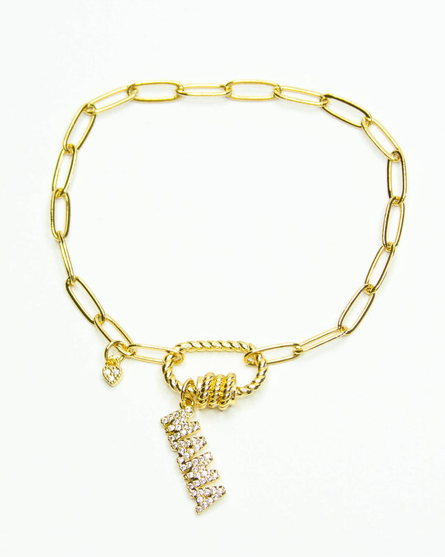 18K Gold Filled Mama Pave' Charm Bracelet