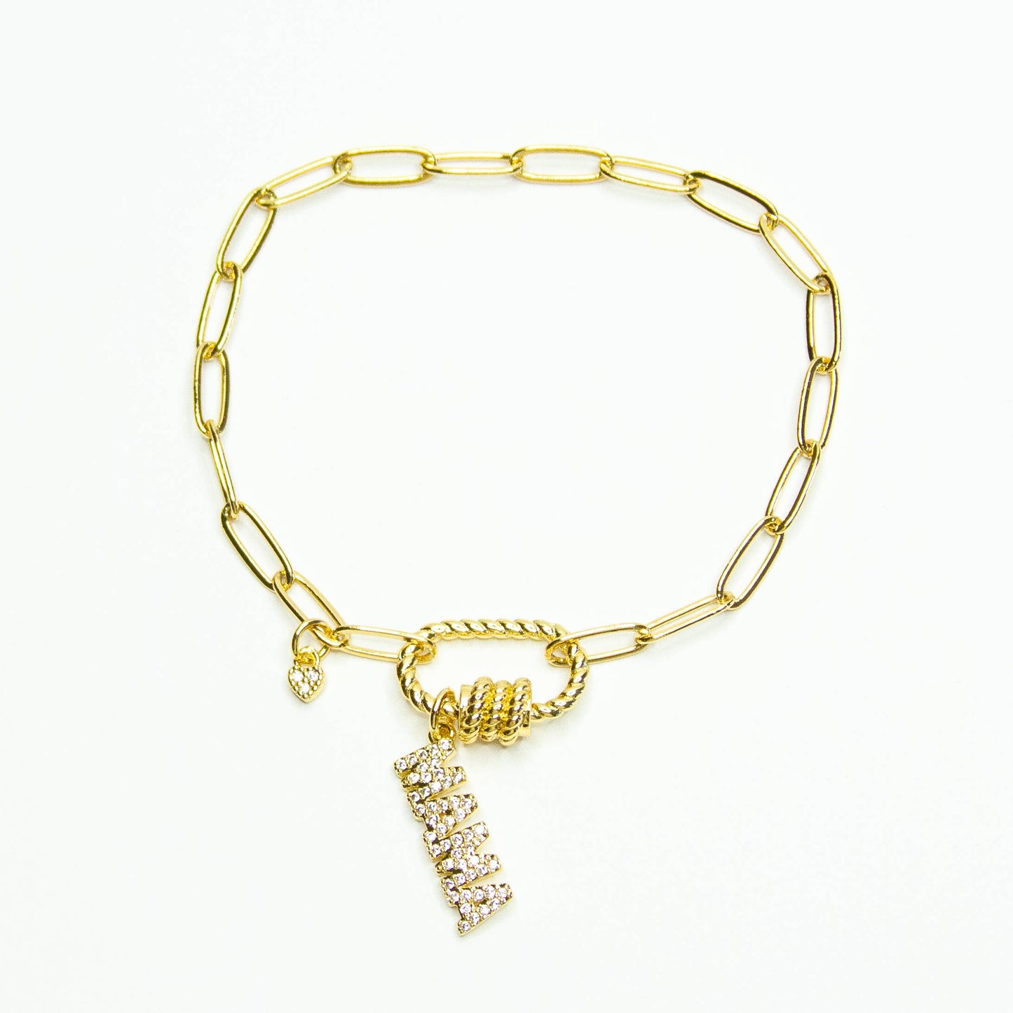 18K Gold Filled Mama Pave' Charm Bracelet