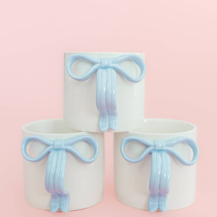 Powder Blue Bow Ceramic Coffee Tea Mug with Ribbon Handle