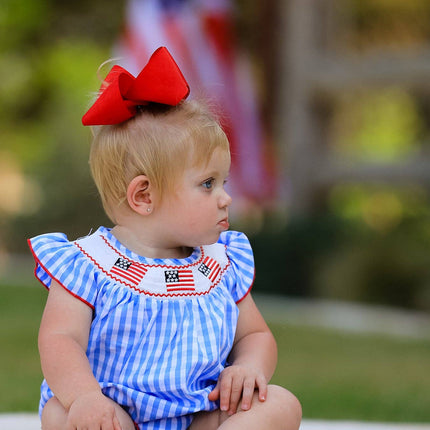 4th of july Flag Embroidery Smocking Girls Romper