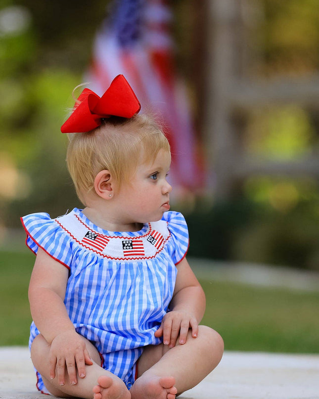 4th of july Flag Embroidery Smocking Girls Romper