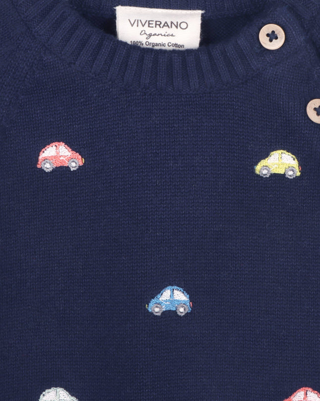 Mini Beetle Cars Embroidered Baby Sweater (Organic)