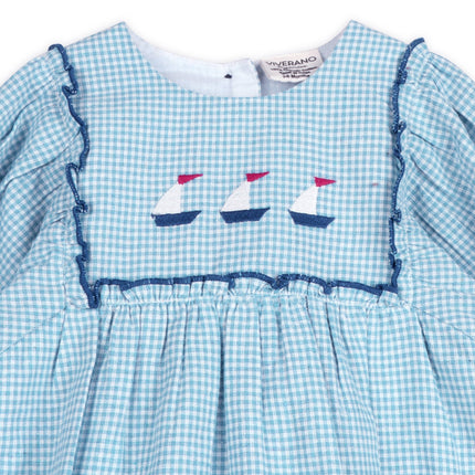 Nautical Gingham Baby Romper + Headband (Organic)