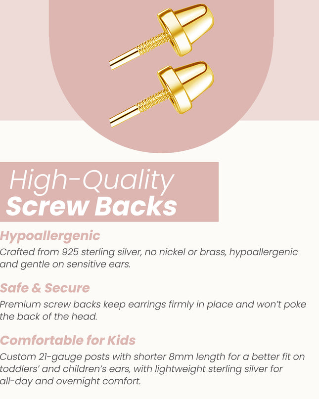 Girls 14K Gold-Plated Open Heart Screw Back Earrings Kids