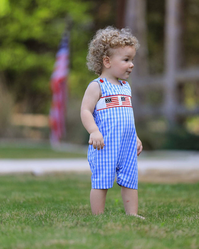 4th of july Flag Embroidery Smocking Boys Romper