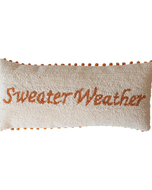 Tufted Lumbar Pillow w/ Pom Pom Trim "Sweater Weather"