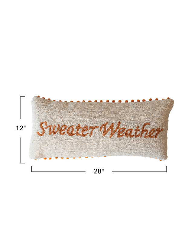 Tufted Lumbar Pillow w/ Pom Pom Trim "Sweater Weather"