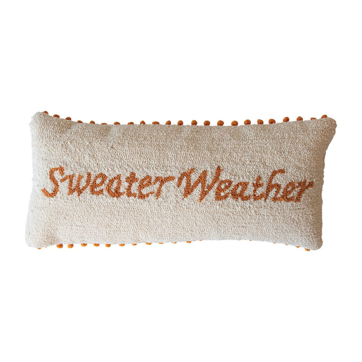 Tufted Lumbar Pillow w/ Pom Pom Trim "Sweater Weather"