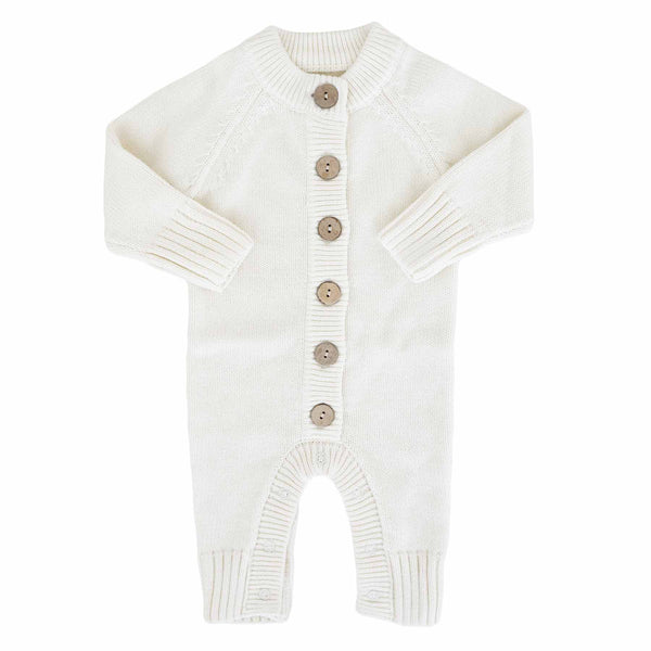 Knit Sweater Button Romper | Ivory