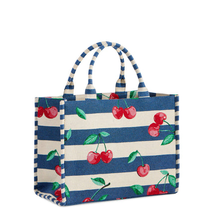 CHERRY STRIPE JACQUARD TOTE,NAVY