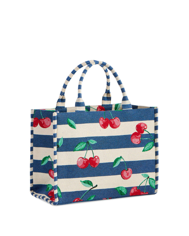 CHERRY STRIPE JACQUARD TOTE,NAVY