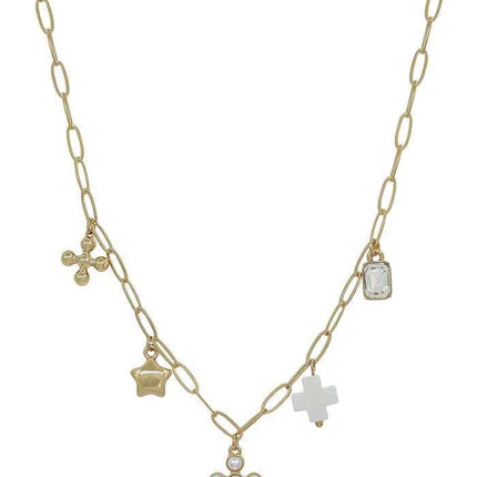 Water Resistant Gold Chain with Cross. Charms