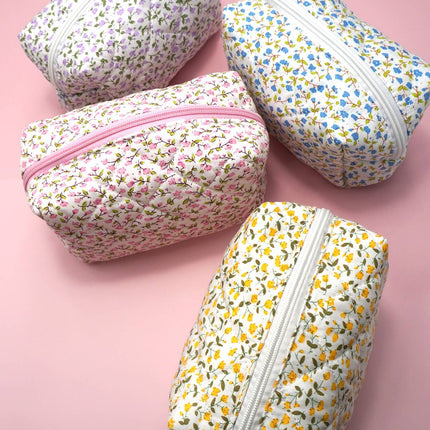 DITSY QUILTED COTTON FLORAL COSMETIC POUCH BAG | 40P557