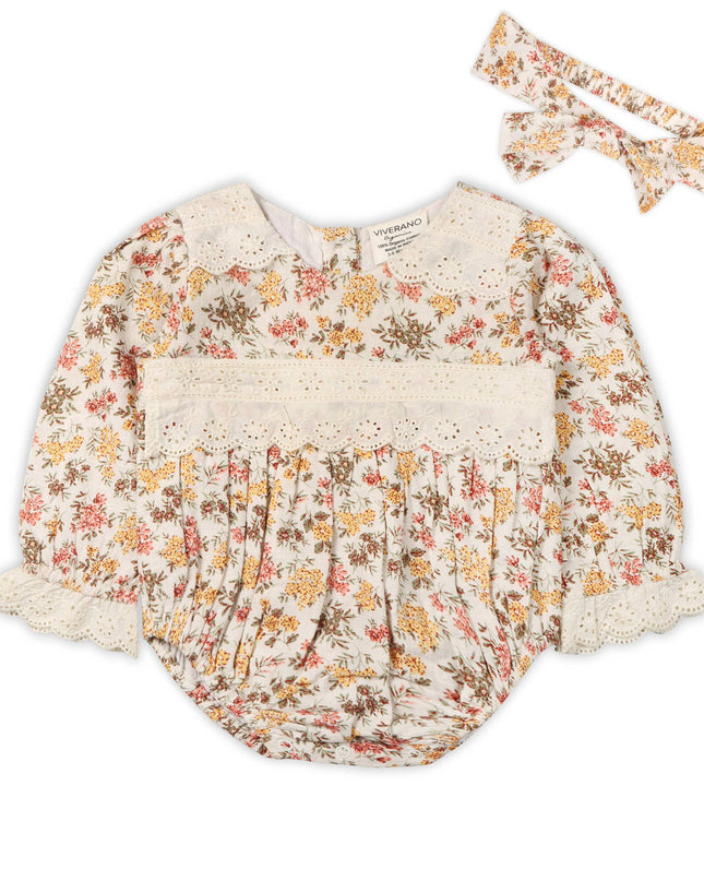 Florecita Floral Baby Romper & Headband Set