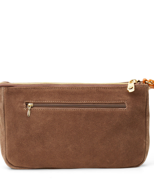 "Colette" Suede Shoulder Bag in Praline