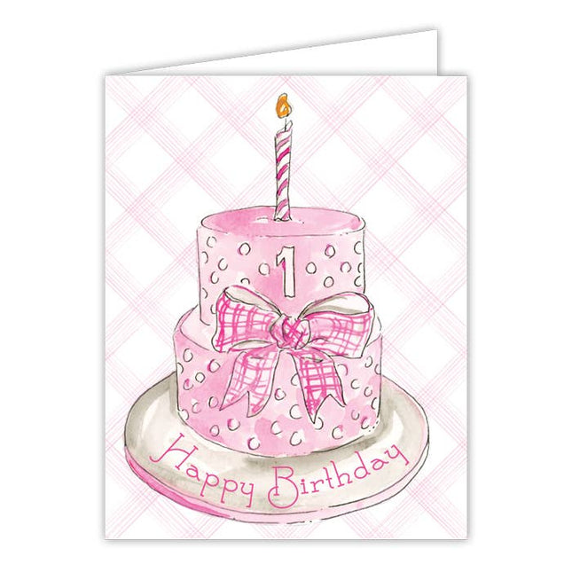 Girl's First Birthday Cake Greeting Card
