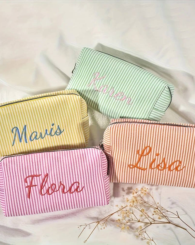 Personalized Striped Cosmetic Bag