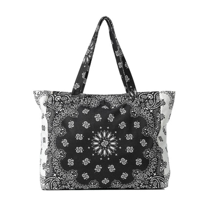 Bandana Print Canvas Tote -Bailey Black/White