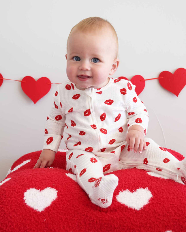 Little Kisses Bamboo Waffle Zipper Footie