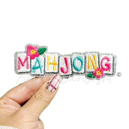 Colorful Mahjong Hibiscus Embroidery Patch