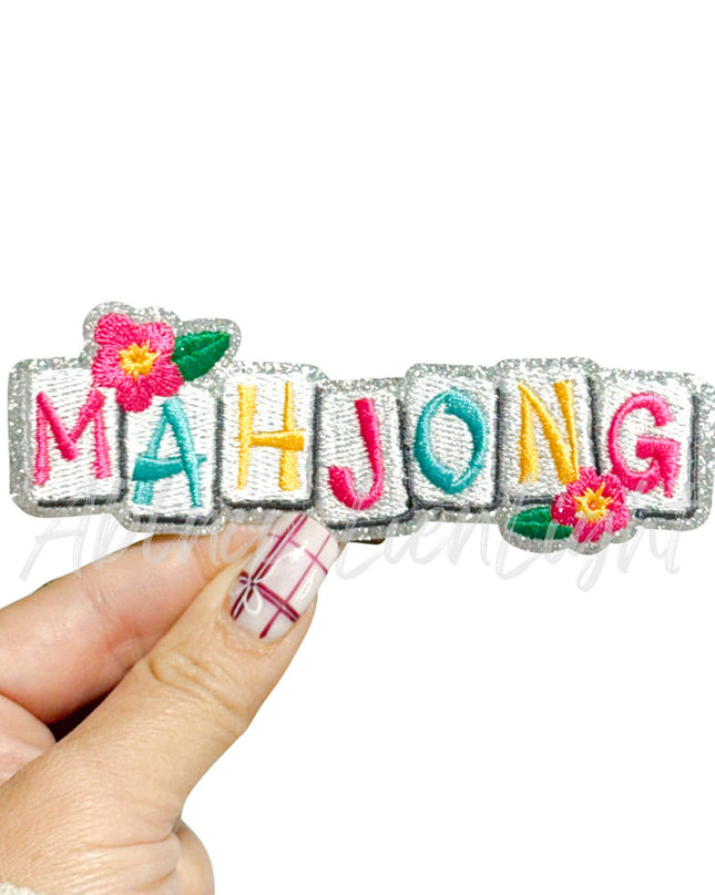 Colorful Mahjong Hibiscus Embroidery Patch