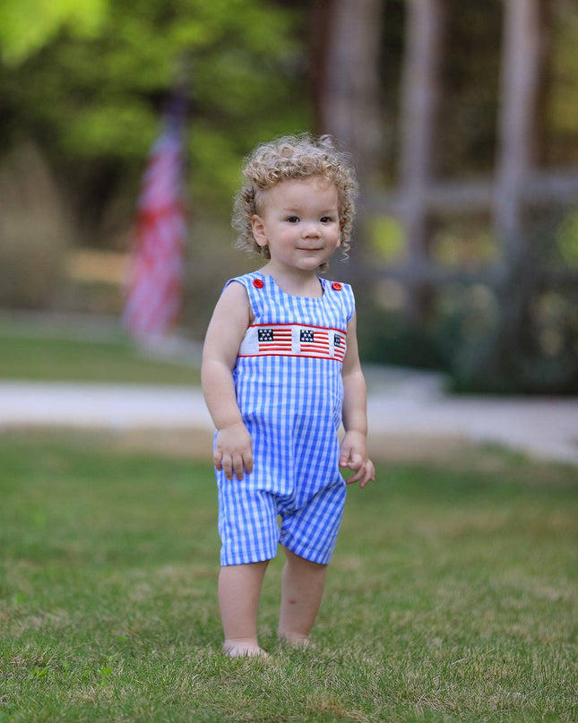 4th of july Flag Embroidery Smocking Boys Romper