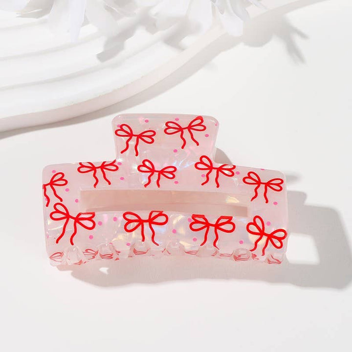 LARGE PVC BOW RIBBON HEART HAIR CLAW CLIPS