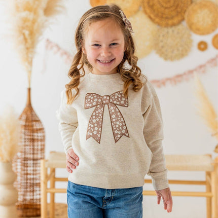 Mocha Floral Bow Patch Sweatshirt - Kids Clothing - Fall