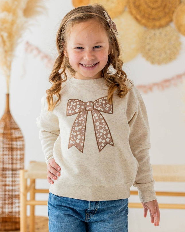 Mocha Floral Bow Patch Sweatshirt - Kids Clothing - Fall