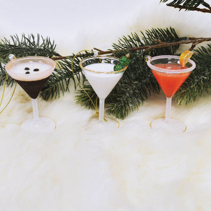 Martini Cocktail 3-Piece Glass Ornament Set