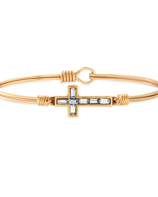 Baguette Cross Bangle Bracelet in Crystal
