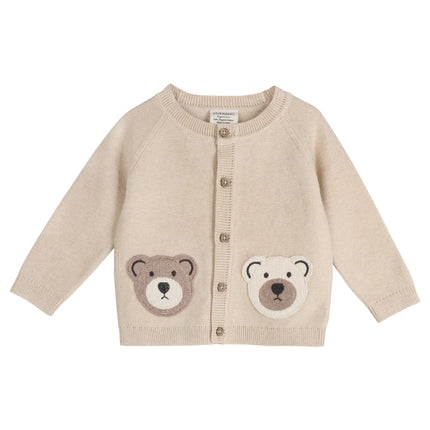 Cozy Bear Applique Knit Baby Cardigan (Organic Cotton)