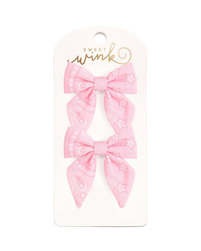 Pink Bandana Western Bow Clip Set - Hair Bows - Fall - Kids