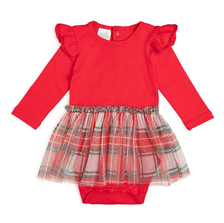 Christmas Red Plaid Long Sleeve Tutu Bodysuit - Holiday Baby